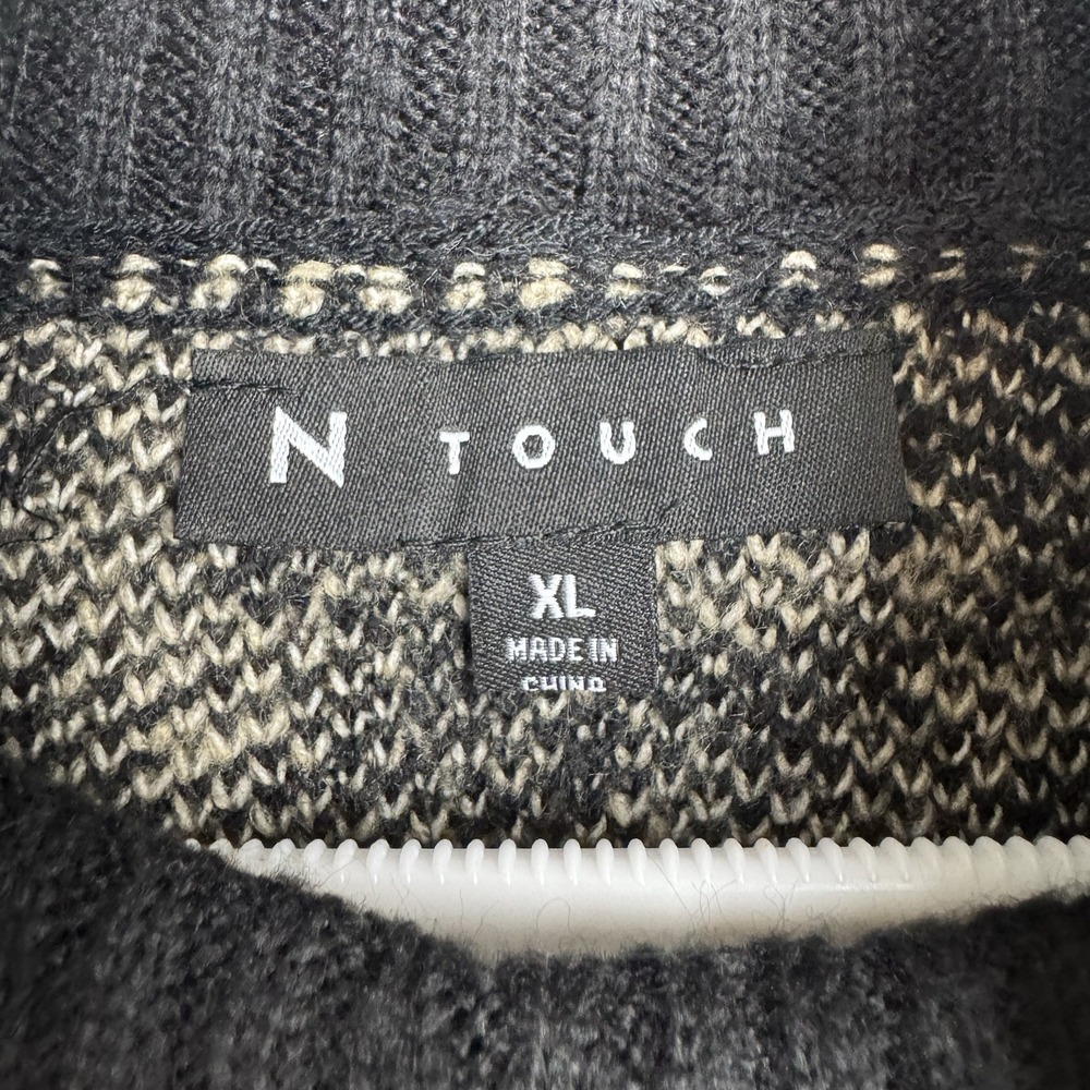 N Touch Sweater Women's XL Black Tan Mock Cowl Neck Long Sleeve Floral - Picture 7 of 9